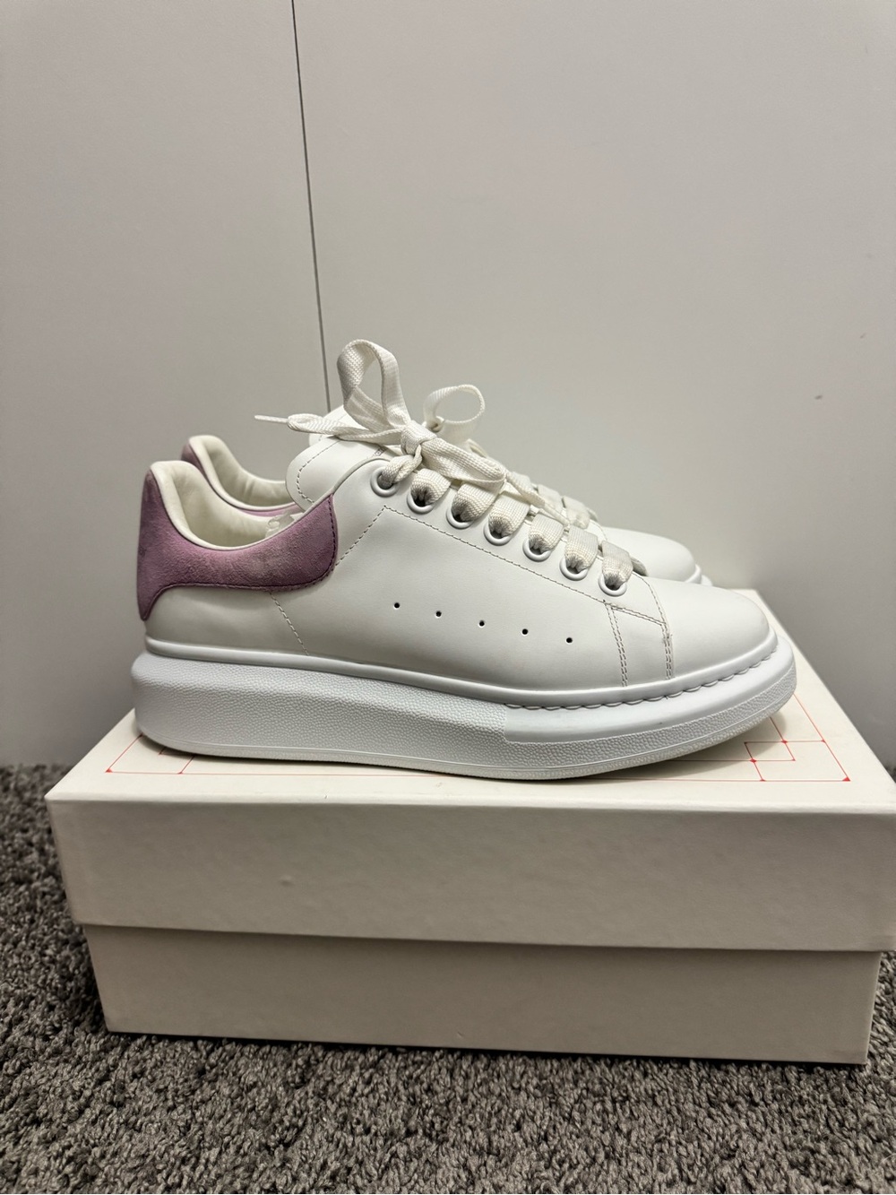 Alexander McQueen White Leather Platform Sneaker with Lilac Heel